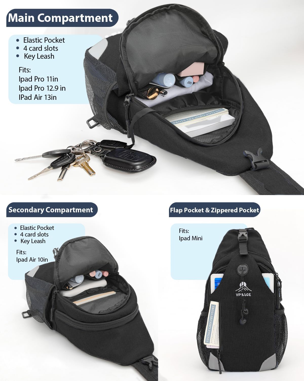 Sling Bag, Crossbody Bag for Men, Cross Body Hiking Backpack, Travel Daypack, Chest Pack with Chest Phone Holder
