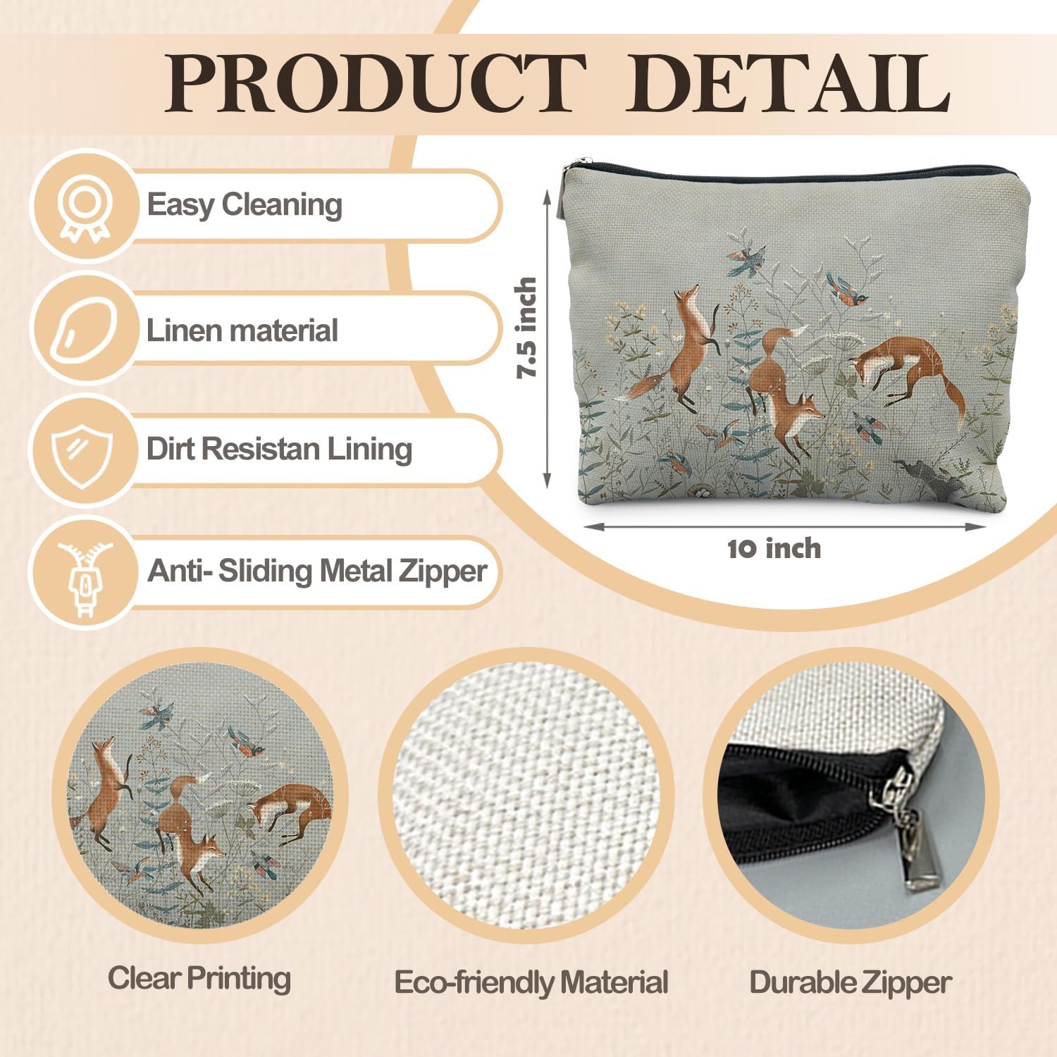 Fox Gifts for Women, Fox Wildflowers Makeup Bag, Forest Fox Cottagecore Cosmetic Bags Toiletry Bag