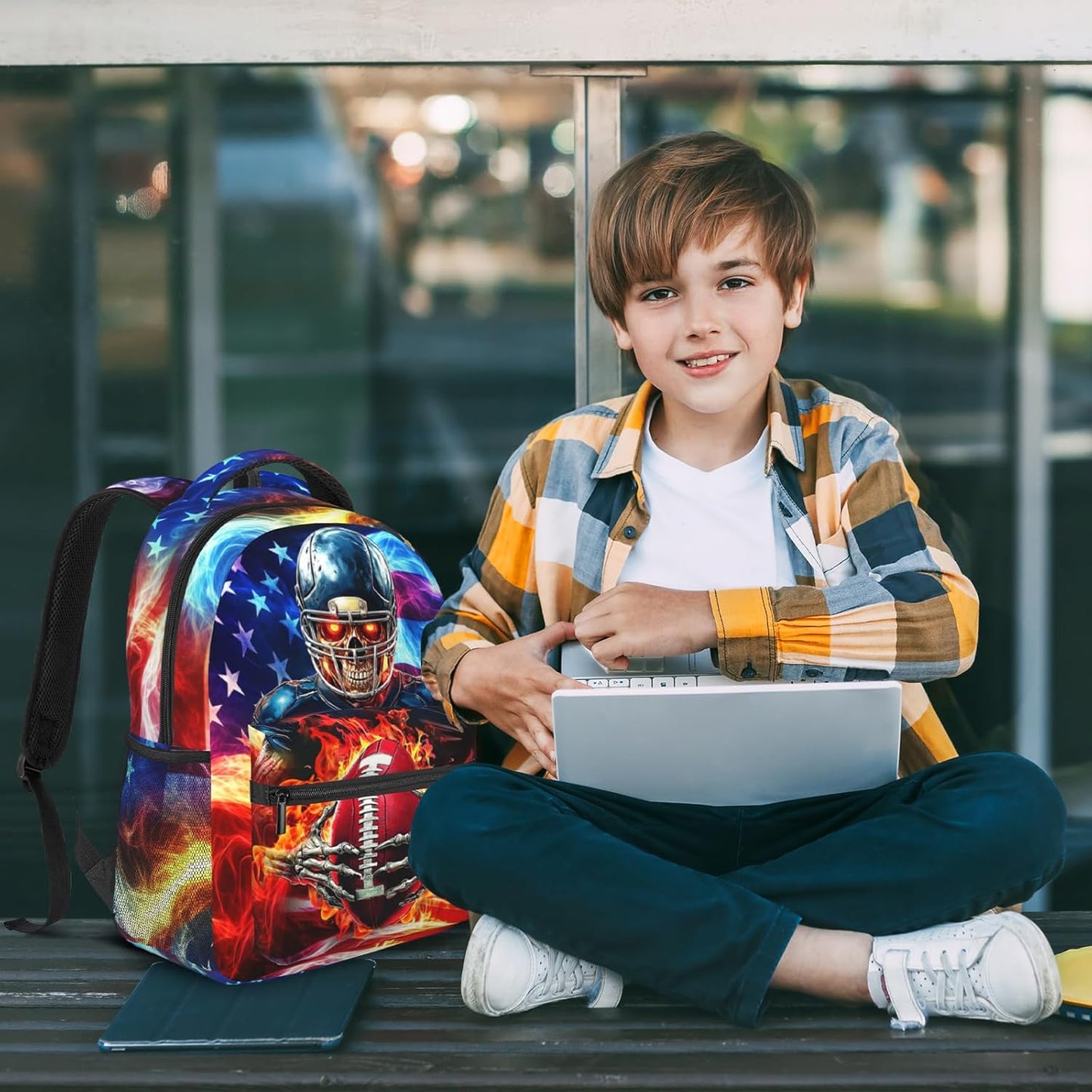 School Backpack for Boys American Football Boys Backpack for Kids Children Elementary Middle School Sport Bookbag Travel Back Pack for Ages 6-18