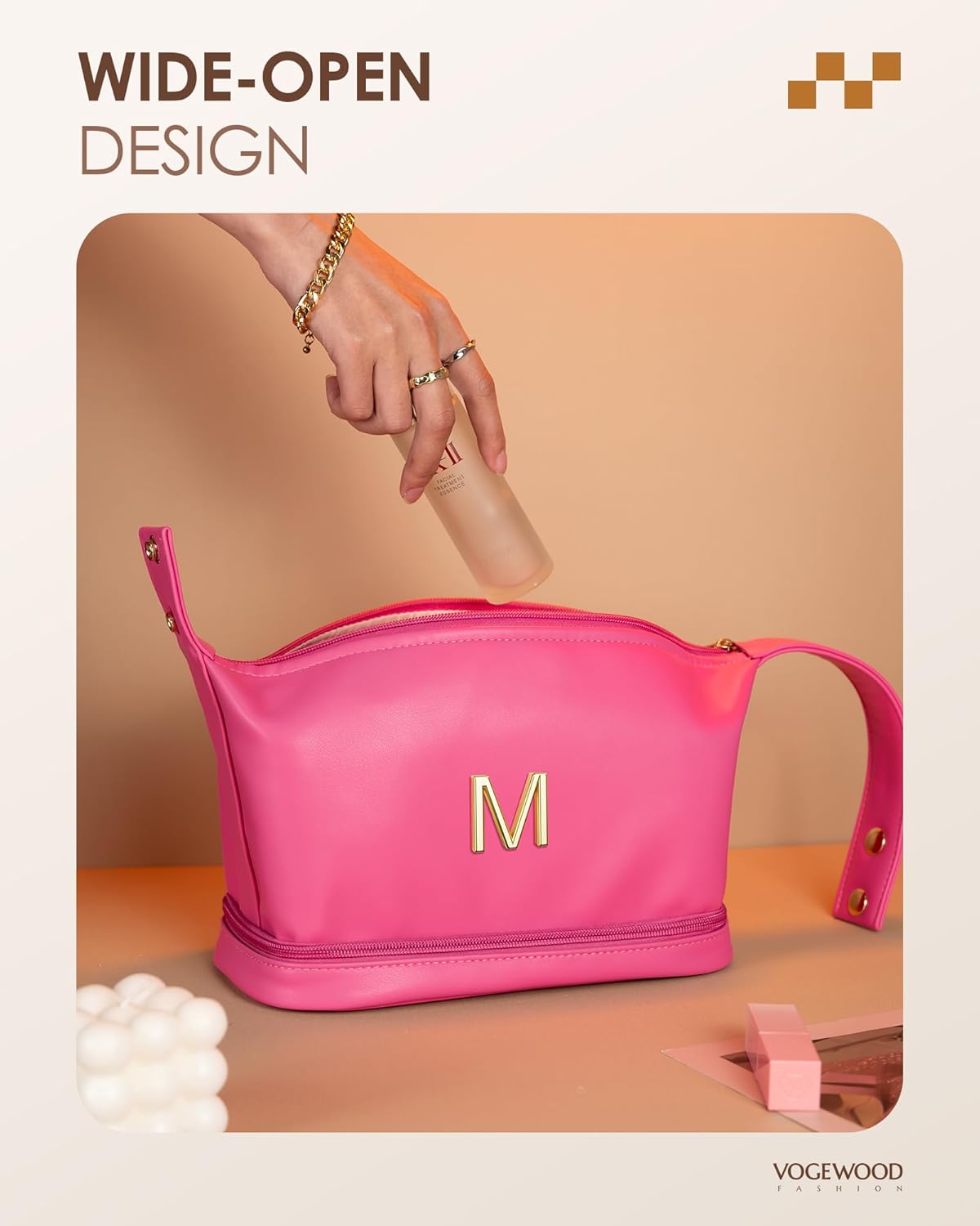 Gifts for College Girls, Personalized Makeup Bag with Handle, Initial Double Layer Cosmetic Bag with Makeup Brush Organizer, Cute Cosmetic Pouch for Women, Gifts for Friends Mom