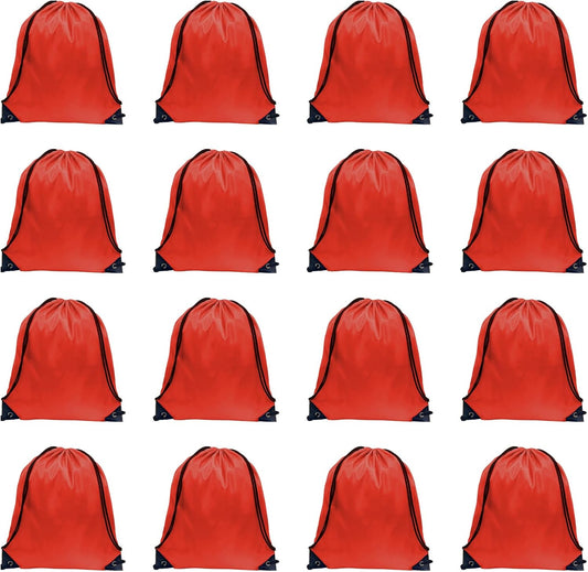 GoodtoU Nylon Backpacks - Drawstring Bags Bulk - Gym, Sport & Travel (Red, 16Pcs)