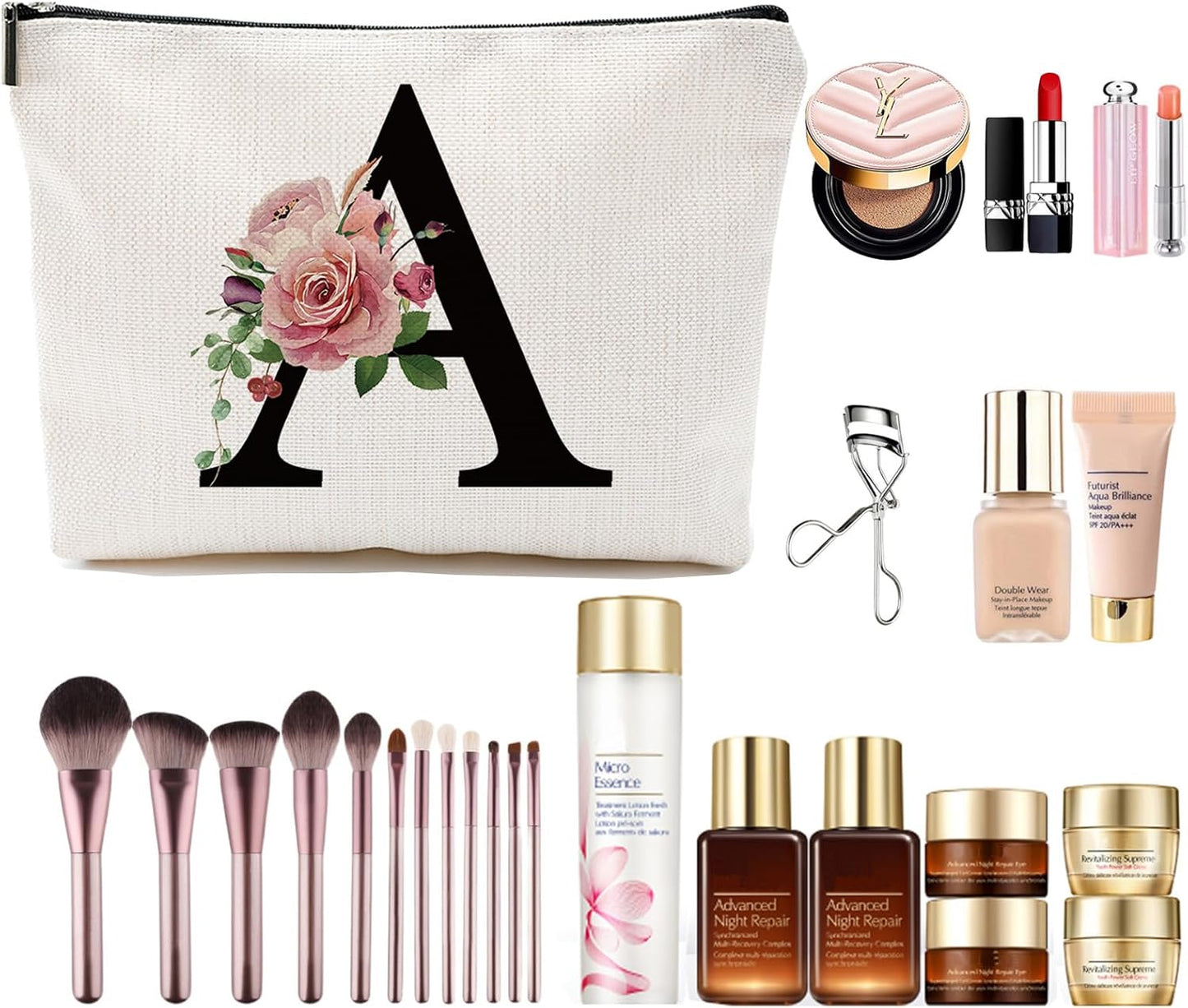 Initial A-Z Personalized Letter Makeup Bag, Monogrammed Bridesmaid Gifts/Presents Cosmetic Bag, Portable Stationery Storage Organizer Pouch, Friendship Love Travel Makeup Bags