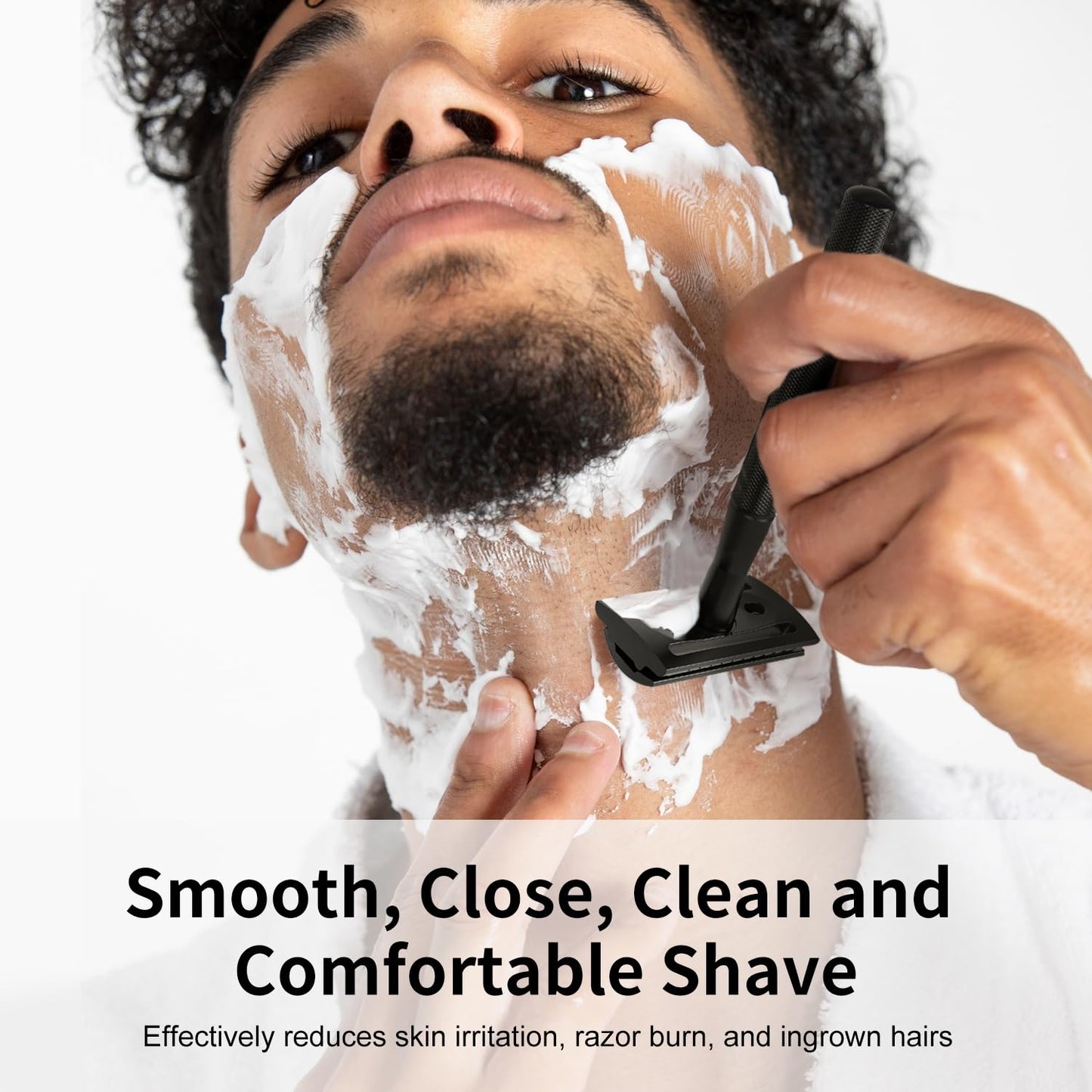 Safety Razor with Stand, Single Blade Razors for Men and Women, Reusable Metal Razor, with 10 Double Edge Blades, Smooth Close Shave, Plastic Free, Matte Black