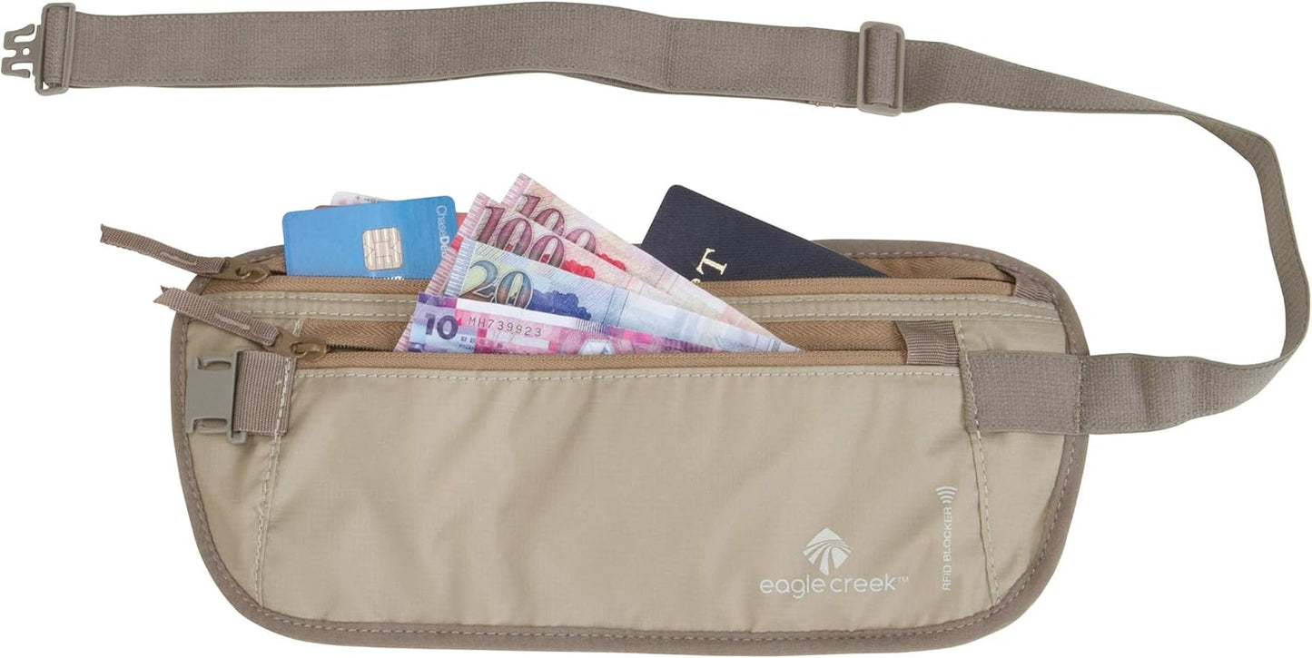 Eagle Creek RFID Blocker Money Belt DLX - Travel Essentials Belt Bag for Men and Women, Adjustable, Moisture-Wicking, Tan