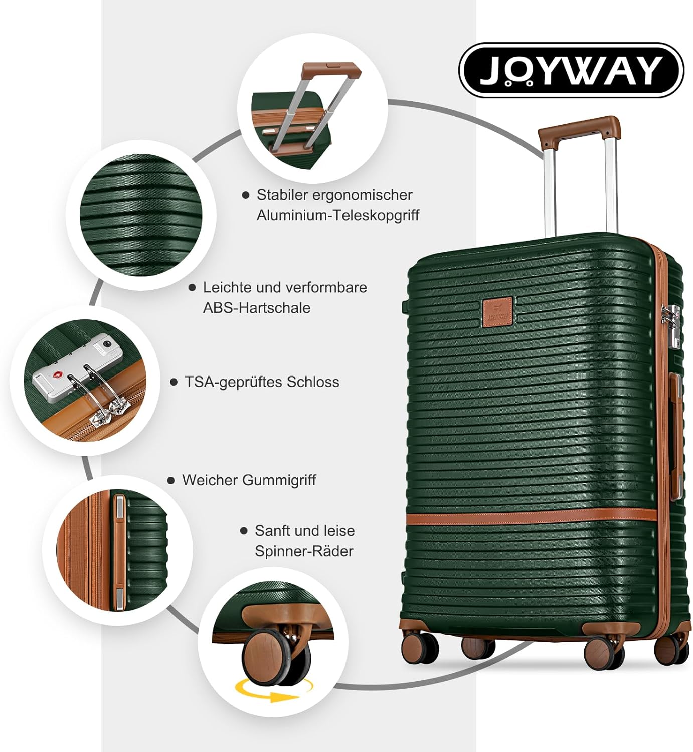 Joyway 24 Inch Checked Luggage, Expandable Suitcase with Spinner Wheel, 3 Piece Hard Shell Luggage Set with TSA Lock(Green)