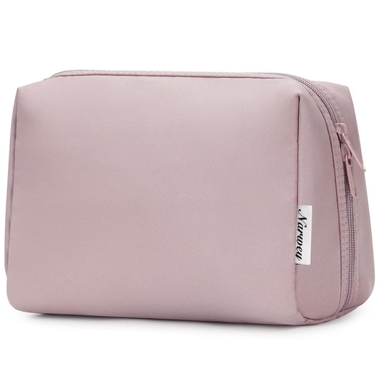 Narwey Cute Makeup Bag Travel Cosmetic Bag Organizer Toiletry Bag Make Up Bags with Compartments for Women Girls (Large, Dusty Rose)
