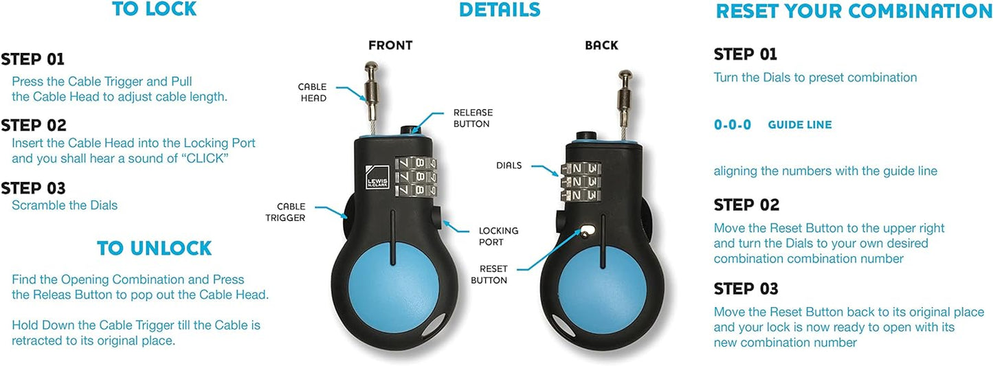 Lewis N. Clark Cable Luggage Lock | TSA Approved | Travel Or Bike Lock | Set Your Own Combination | 30-inch Retractable Steel Cable | Red