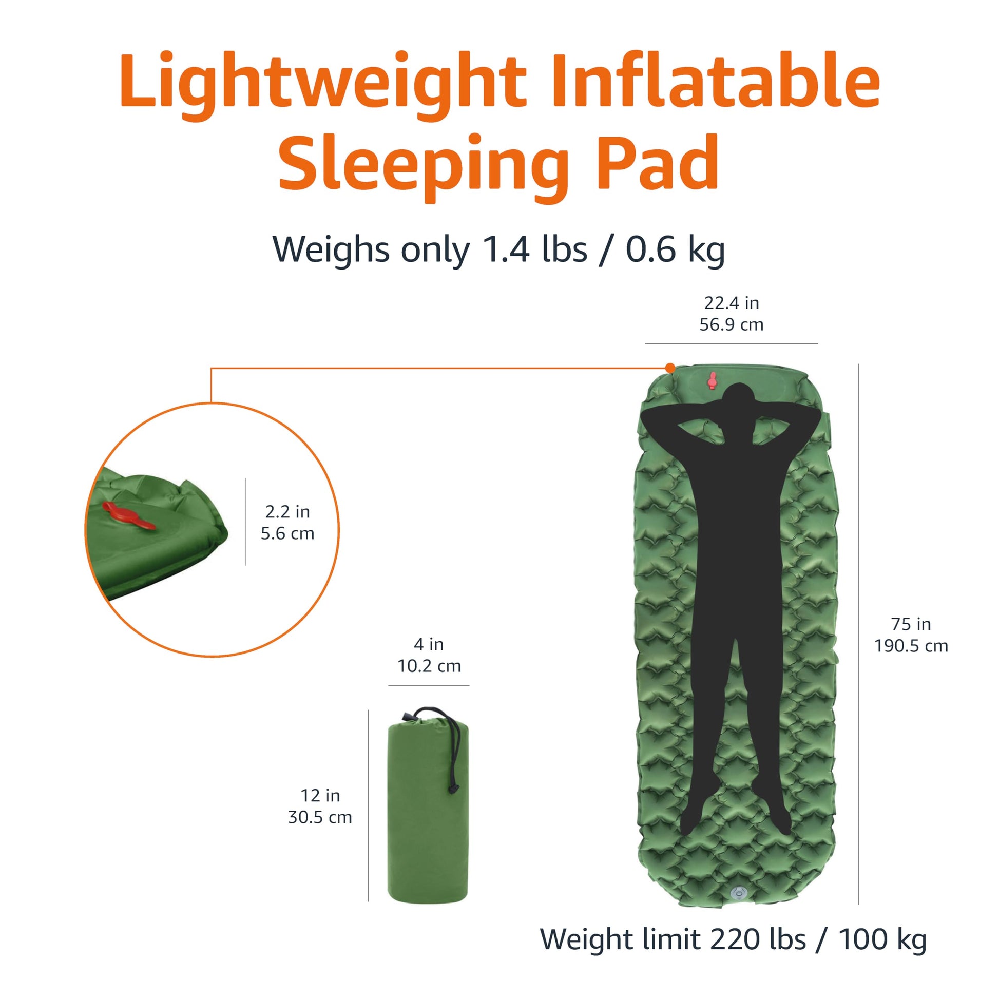 Amazon Basics Camping Sleeping Pad with Quick-Inflate Built-in Foot Pump, Water Resistant