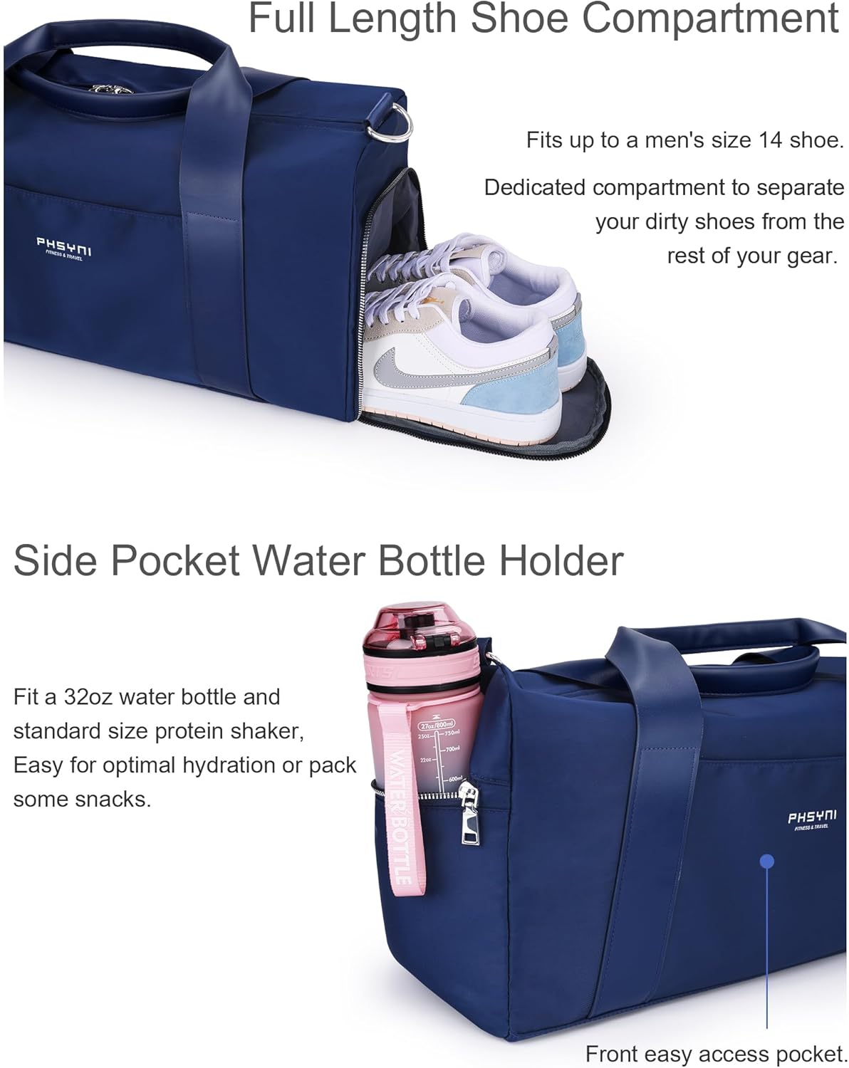 Gym Bag for Women and Men with Shoe Compartment & Wet Pocket - Duffle Bag for Travel Sports Fitness
