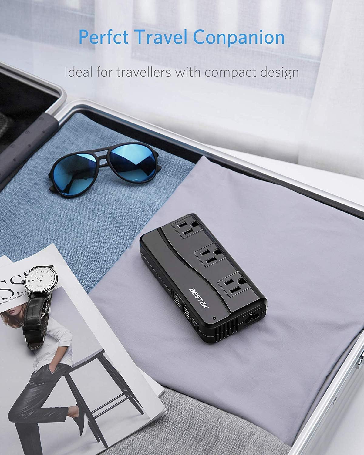 BESTEK Universal Travel Adapter 100-220V to 110V Voltage Converter 250W with 6A 4-Port USB Charging 3 AC Sockets and EU/UK/AU/US/India Worldwide Plug Adapter (Black)