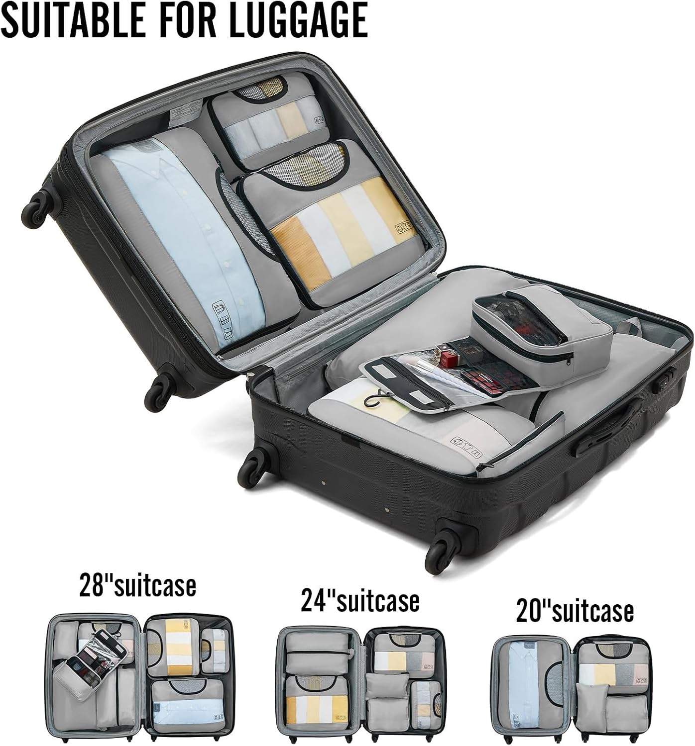 Veken 8 Set Packing Cubes for Travel Essentials, Suitcase Organizer Bags in 4 Sizes, Carry-On