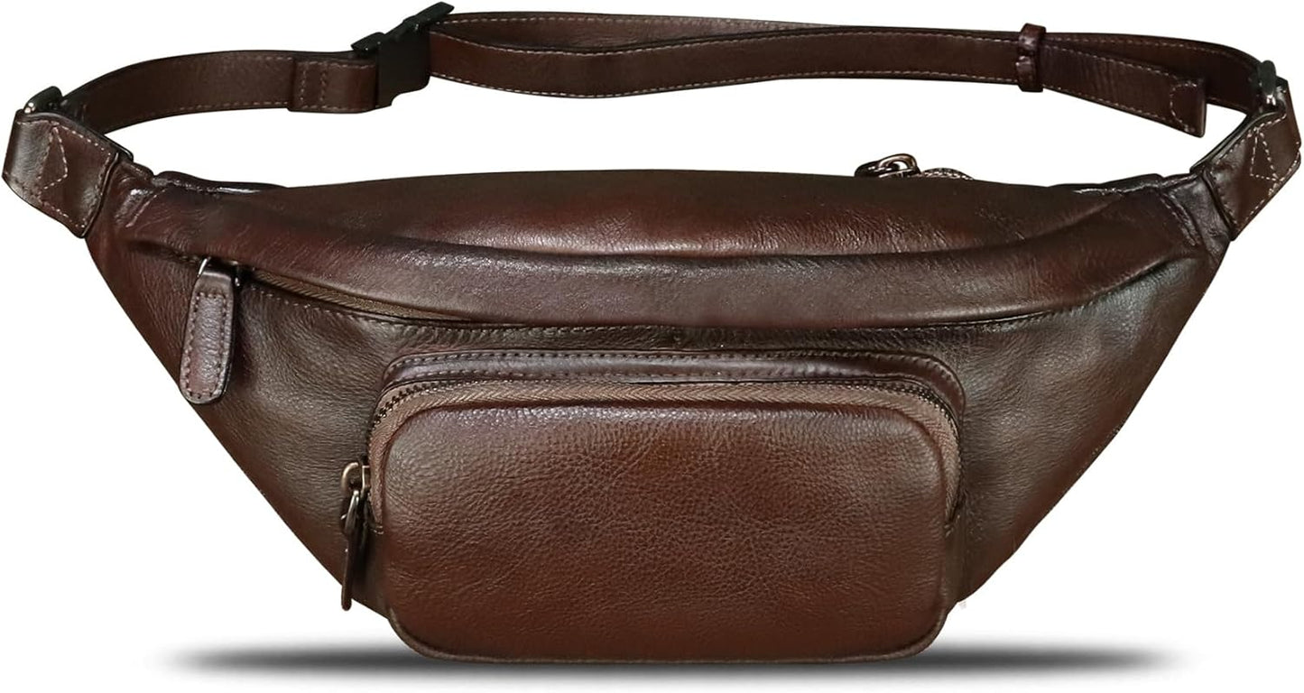 Genuine Leather Fanny Pack for Women and Men Real Leather Crossbody Sling Bag Fashion Waist Bag Chest Purse Pouch (Coffee)