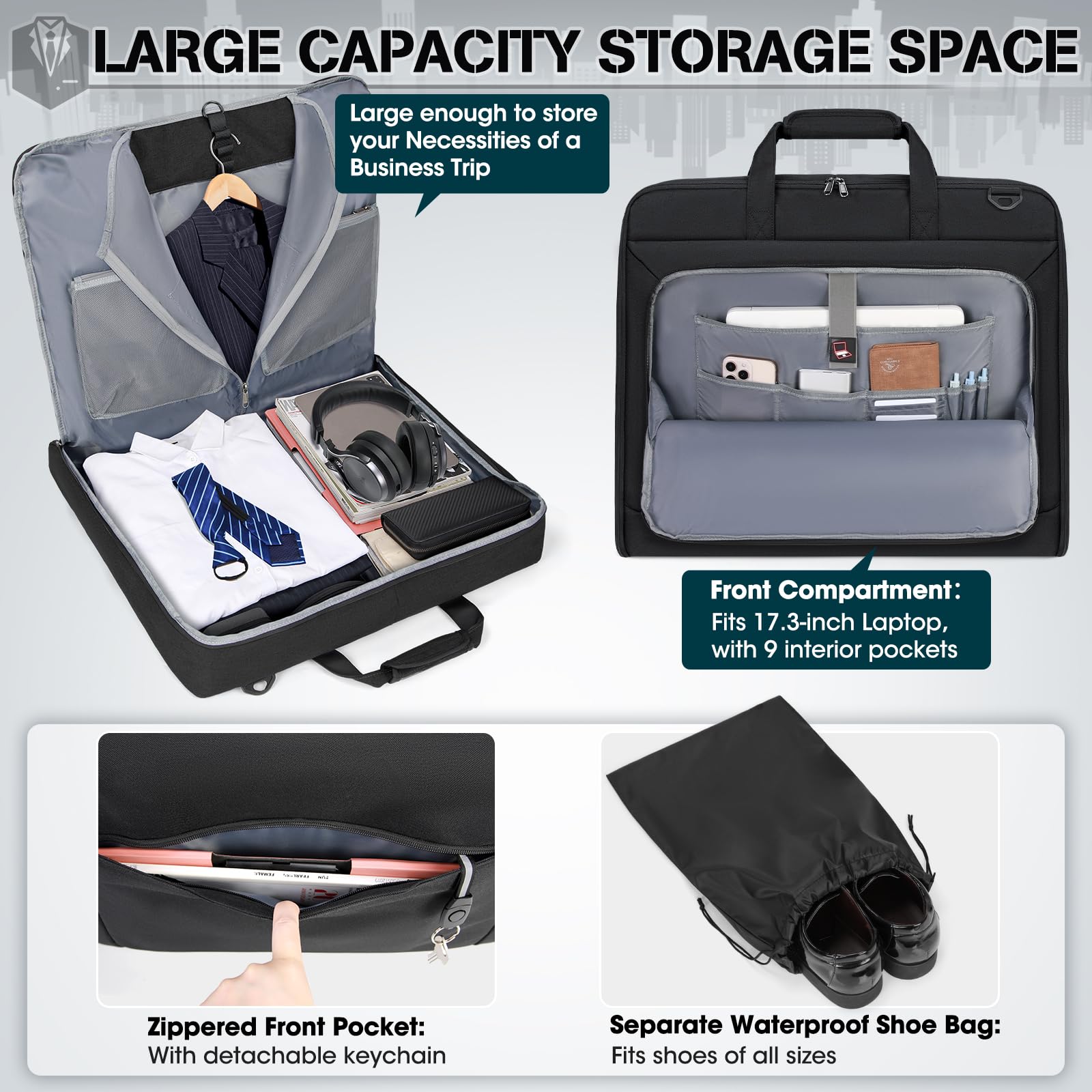RAINSMORE Garment Bags for Travel Carry On Garment Bag for Hanging Clothes, Suit Bag for Business