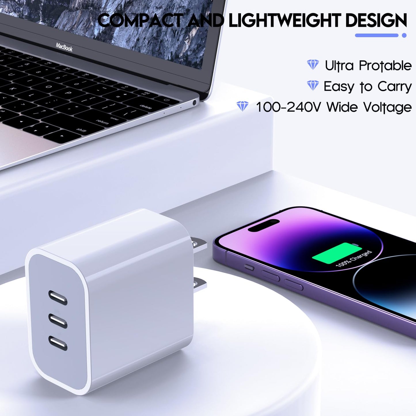 iPhone 16/17 Charger Block,USB C Charger [2 Pack] 35W 3-Port Wall Cube Fast Type C Charging Block PD Power Adapter for iPhone 17/17 Pro Max/16/16Pro/15/15Pro/14 Pro Max/13/12/11, iPad,Galaxy,Pixel 4/3