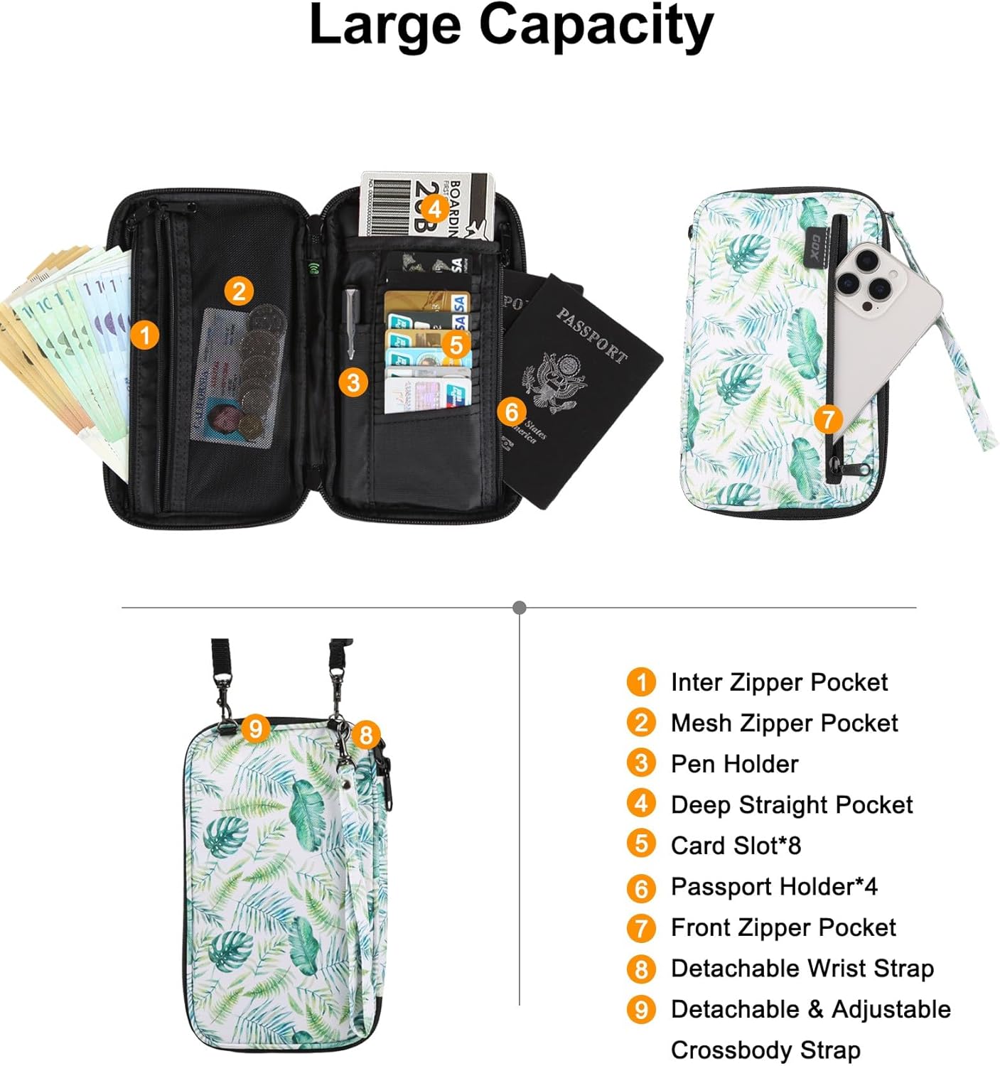 Neck Wallet RFID Blocking Family Passport Holder Organizer Case Travel Pouch (Forest)