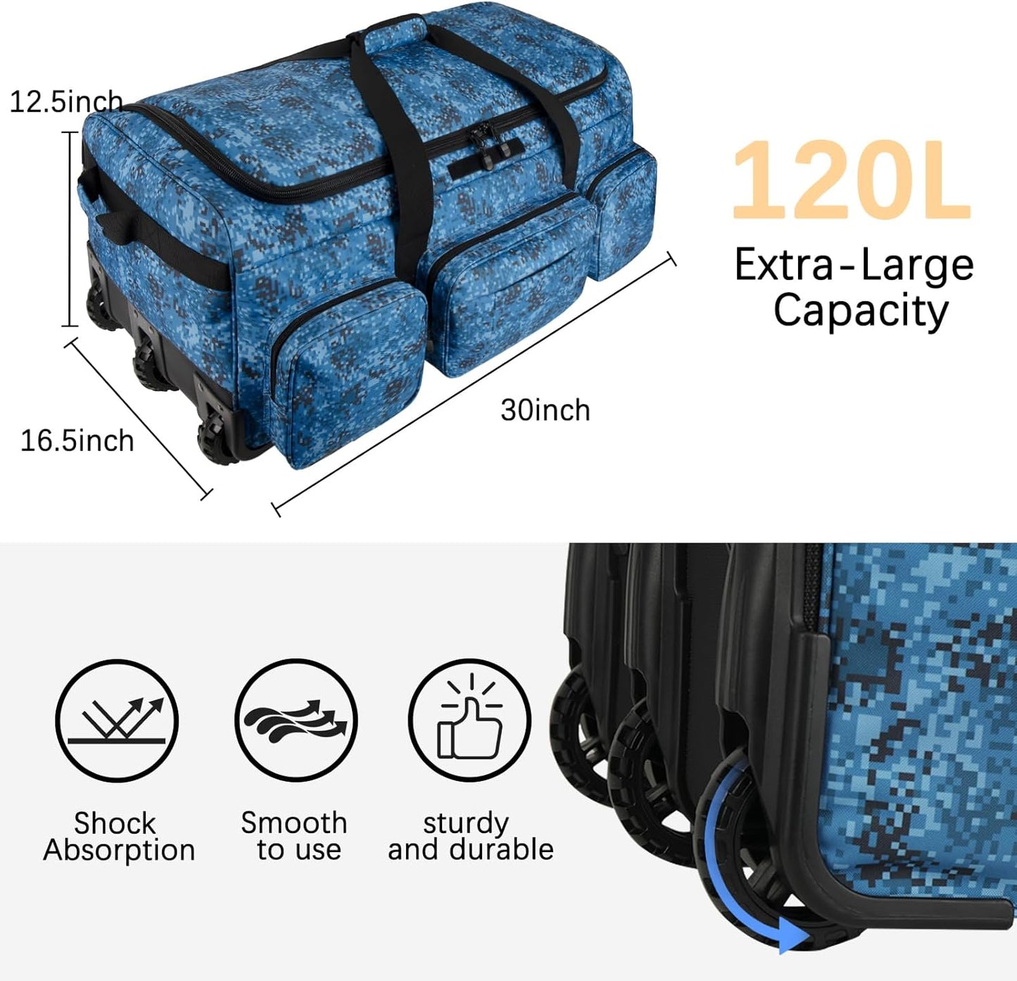 Rolling Duffle Bag with Wheels, 120L Military Luggage Bag for Travel,Large Tactical Heavy Duty Duffel Bags for Deployment Camping Sporting & Outdoor Adventures