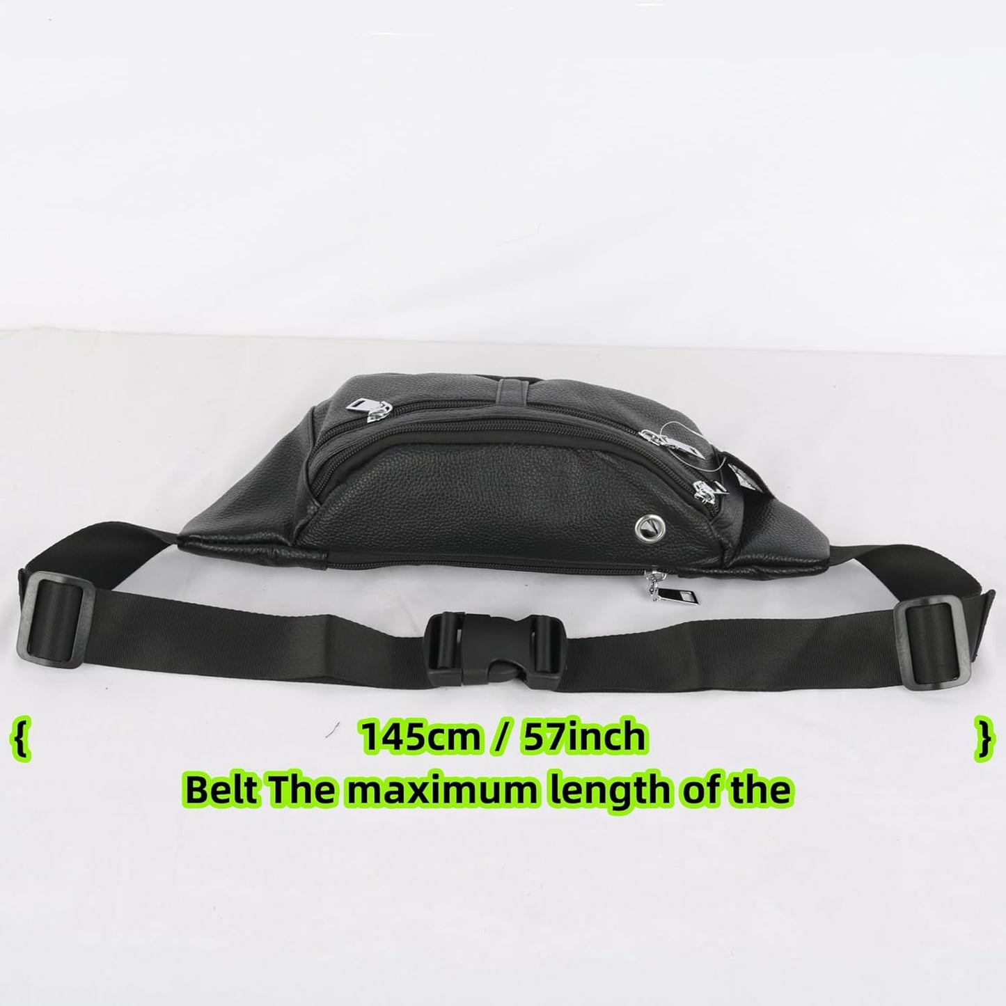 leather Fanny pack, Outdoor travel waist Pack Cowhide Leather Large Size 6 Pockets waist bag.Suitable for outdoor mountaineering, travel, camping, cycling, running, etc.（black-C）