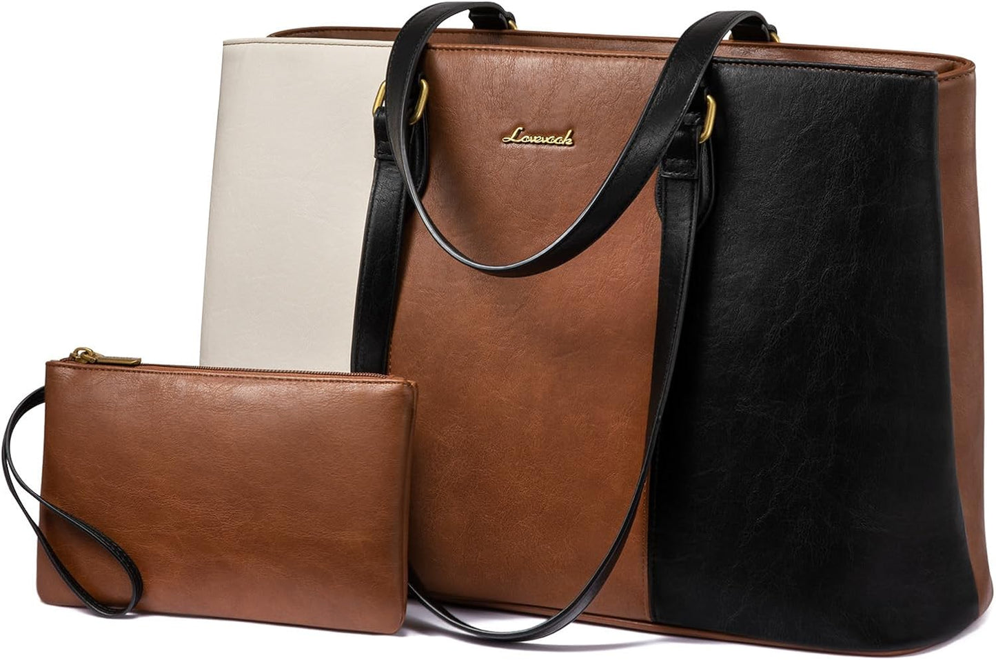 LOVEVOOK Laptop Tote Bag for Women,Work Tote with Wristlet,PU Leather Computer Bag for Teacher,Office, Daily