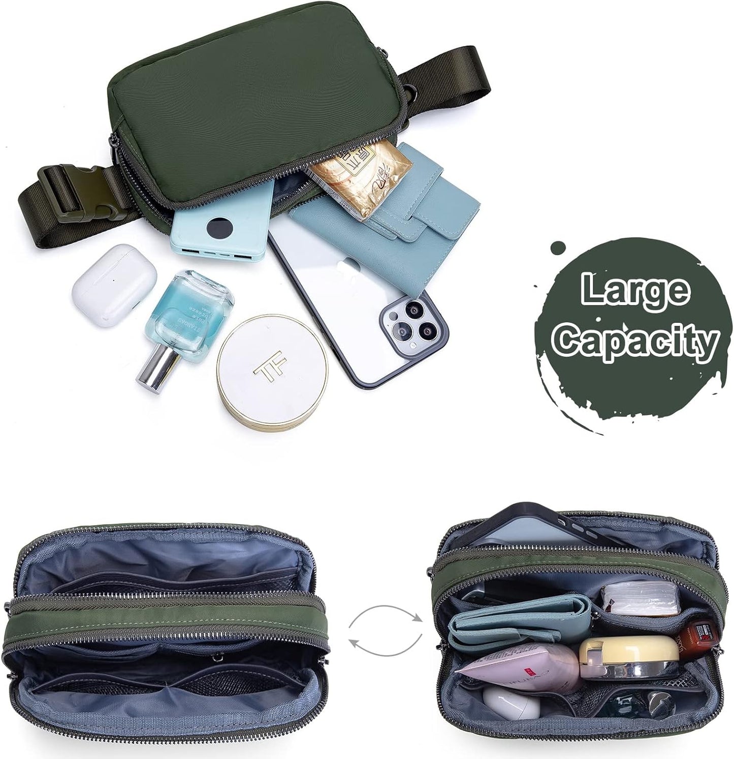 AROME Mini Belt Bag for Women, Fashion Waist Packs Fanny Pack Crossbody Bags with Strap Extender for Women Men, Waterproof Waist Bag Hip Bum Bag for Casual Travel Running Hiking Outdoor Sports