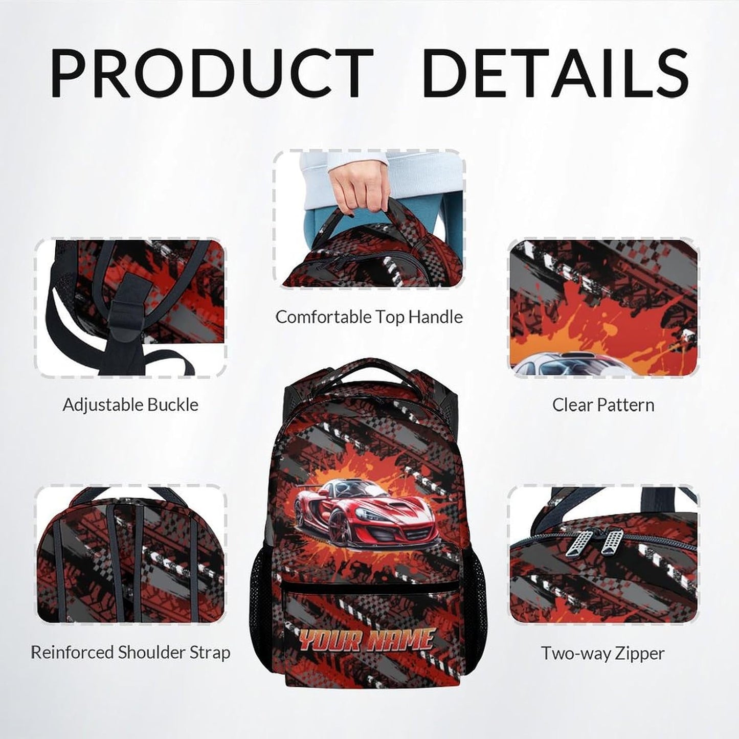 Mercuryelf Kids Bookbag with Lunch Bag and Pencil - 3 in 1 Custom Racing Car Backpack Set for Boys - 17 Inch School Backpack for Primary Middle