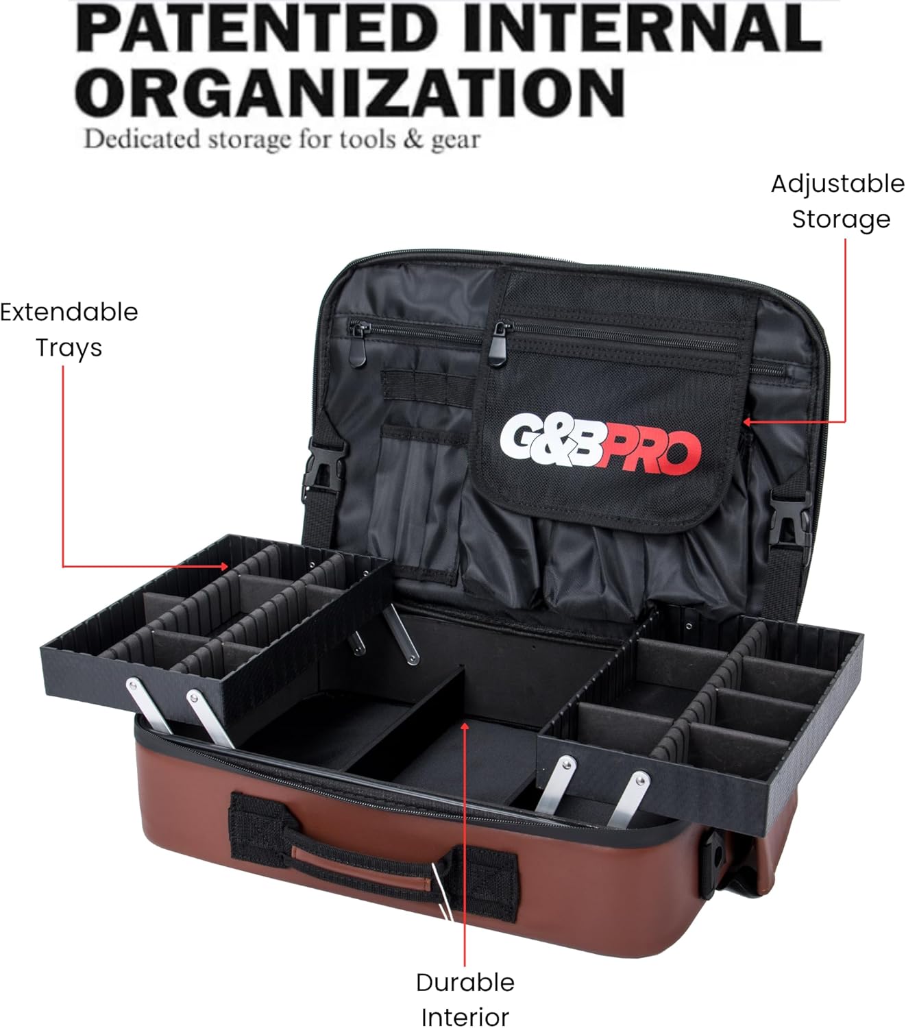 G&bpro Crossbody Briefcase with Extending Tray System | All-In-One Mobile Workstation Laptop Travel Bag with Expandable Storage & Organizer Compartments - Brown/leather with Black Zipper