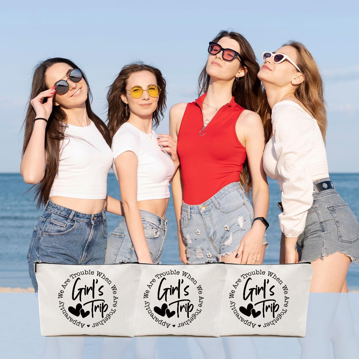 3Pcs Girls Trip Gifts Favors, 2025 Girls Weekend Gifts Makeup Bag, Vegas Gifts Weekend Bag Vacation Cosmetic Bag, Friendship Gifts for Women Bestie BFF, Graduation Wedding Gifts Toiletry Bag