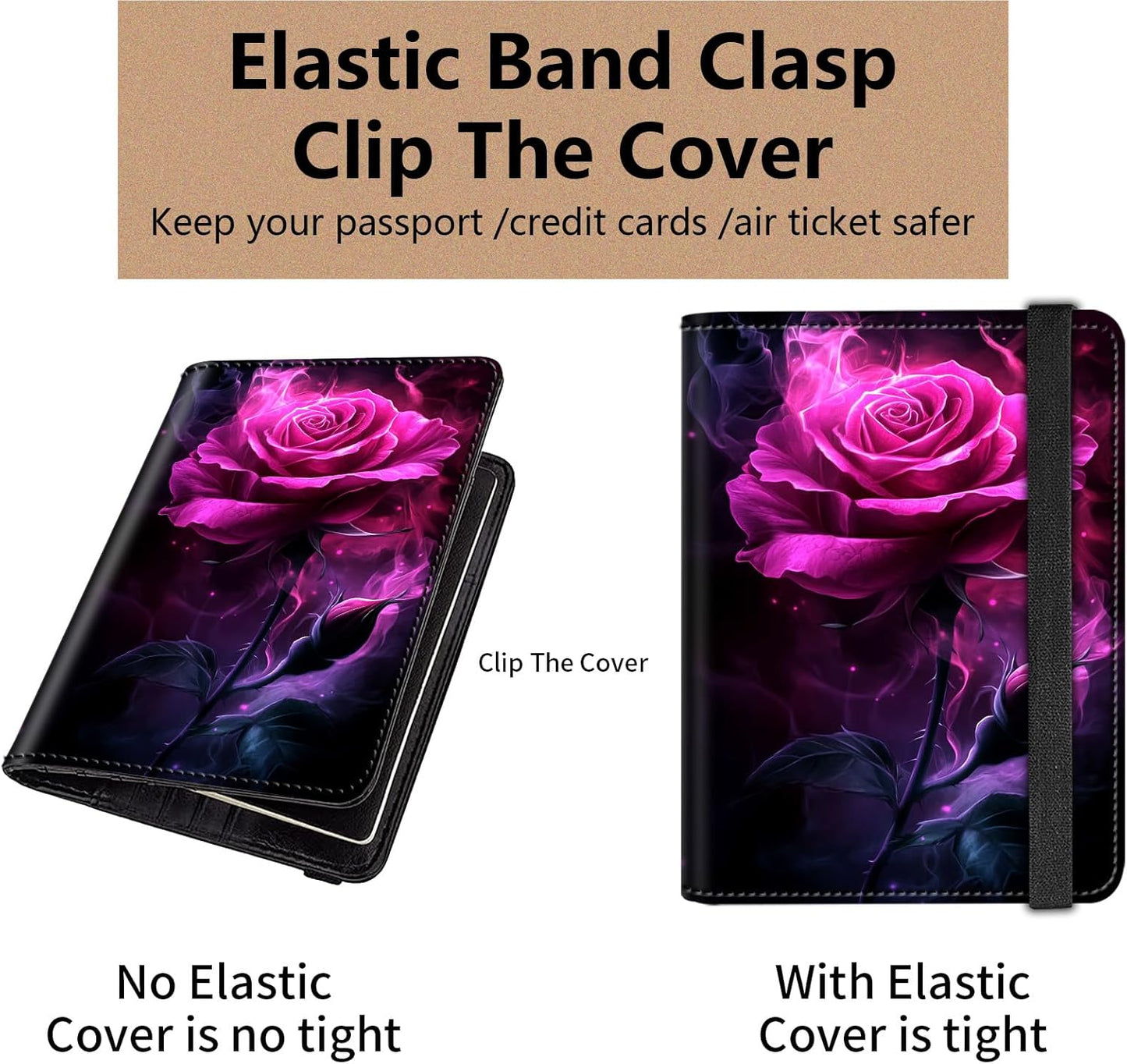 Passport and Vaccine Card Holder Cover Combo,Travel Passport Holder Wallet with RFID Blocking, Leather Vaccine Card Slot Passport Cover Case for Women & Men,Pink Rose with Smoke Swirling
