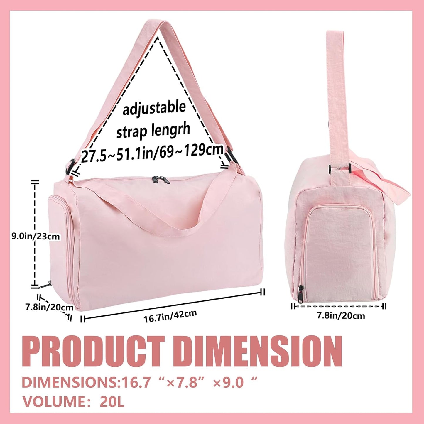 Small Gym Bag for Women with Shoes Compartment and Wet Pocket, Lightweight Travel Duffel Overnight Bags for Women & Men, Weekend Carry on Bag - Sport Yoga Swimming Dance(Pink)