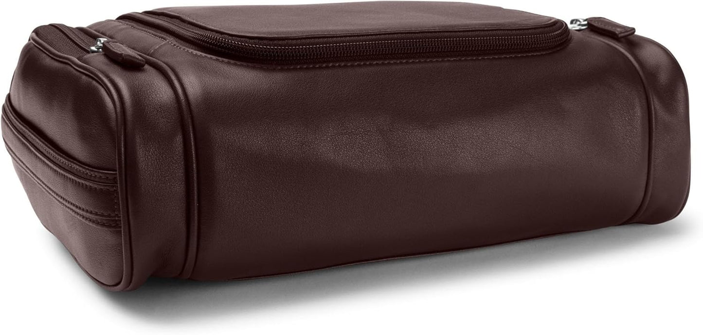 Leatherology Brown Hanging Toiletry Kit – Full Grain Leather Travel Organizer with Hanger and
