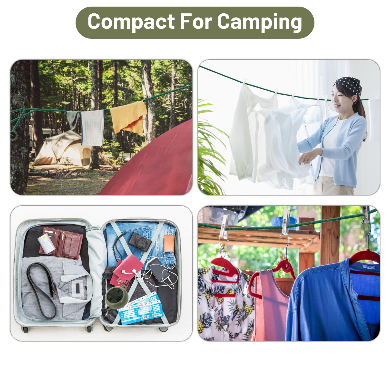 Portable Travel Clothesline, 33ft Camping Clothes line with Clothespins