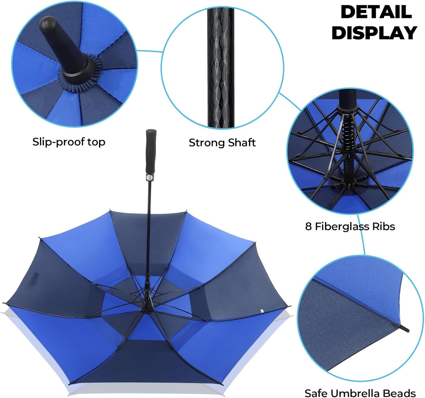 Automatic Open Golf Umbrella, 54/62/68/72 inch Extra Large Oversize Double Canopy Vented Stick Umbrellas, Windproof Waterproof Umbrella for Men And Women
