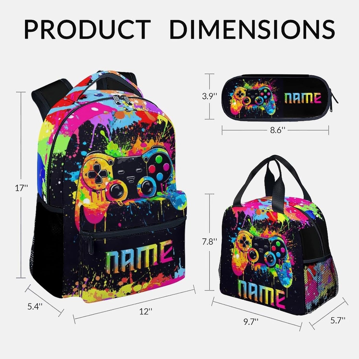 Mercuryelf Backpack and Lunch Box Set - 17 Inch Gamer Boys Bookbag with Lunch Bag and Pencil for