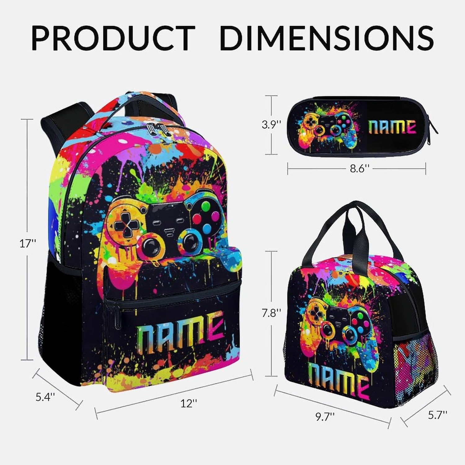 Mercuryelf Backpack and Lunch Box Set - 17 Inch Gamer Boys Bookbag with Lunch Bag and Pencil for