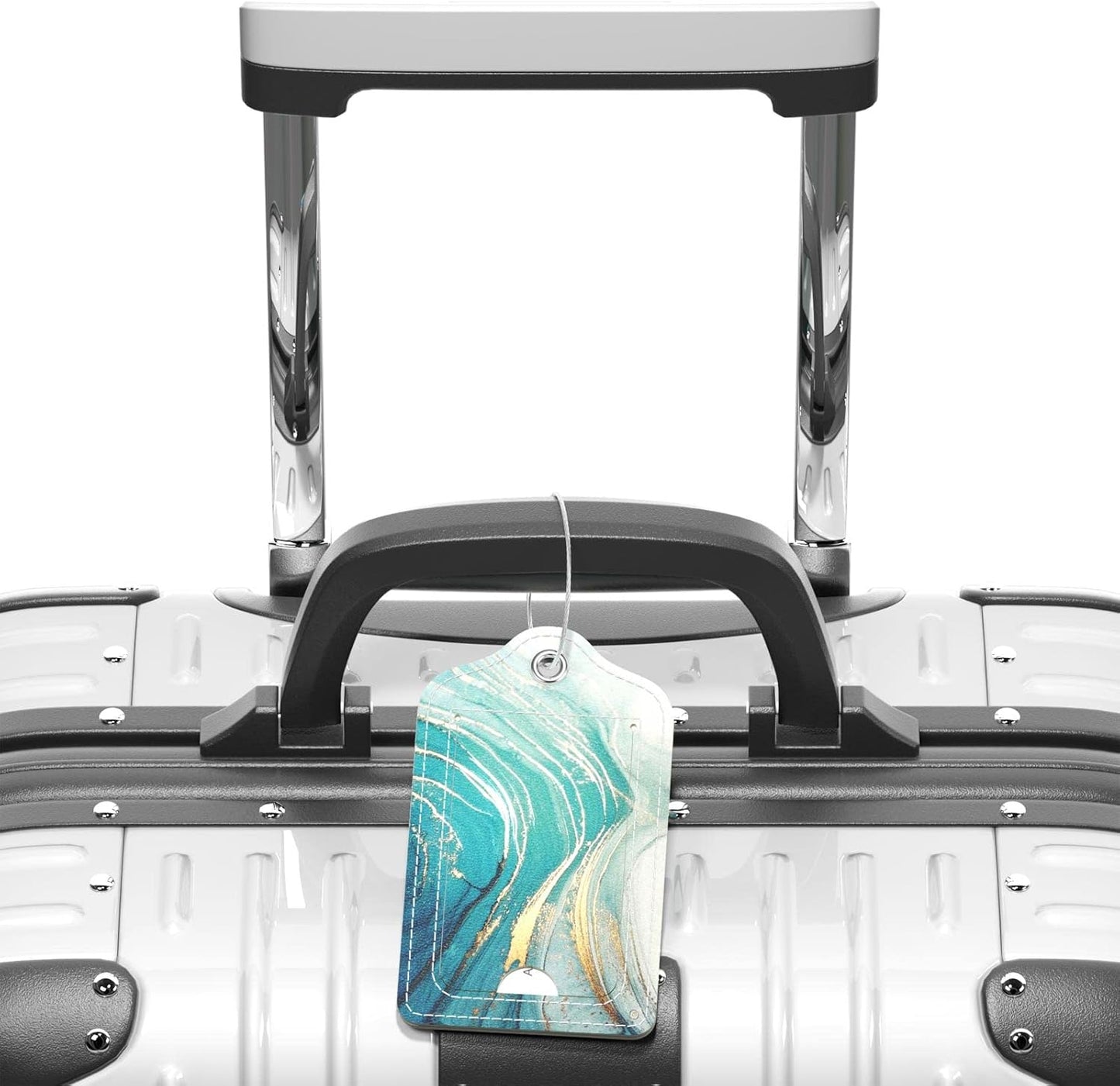 Luggage Tags for Suitcase, 2 Pack PU Leather Travel Cruise Luggage Tag with Privacy Flap, Name ID Label and Metal Loop for Women Men Suitcase Baggage Bag Backpack Instrument, Teal Gold Ocean