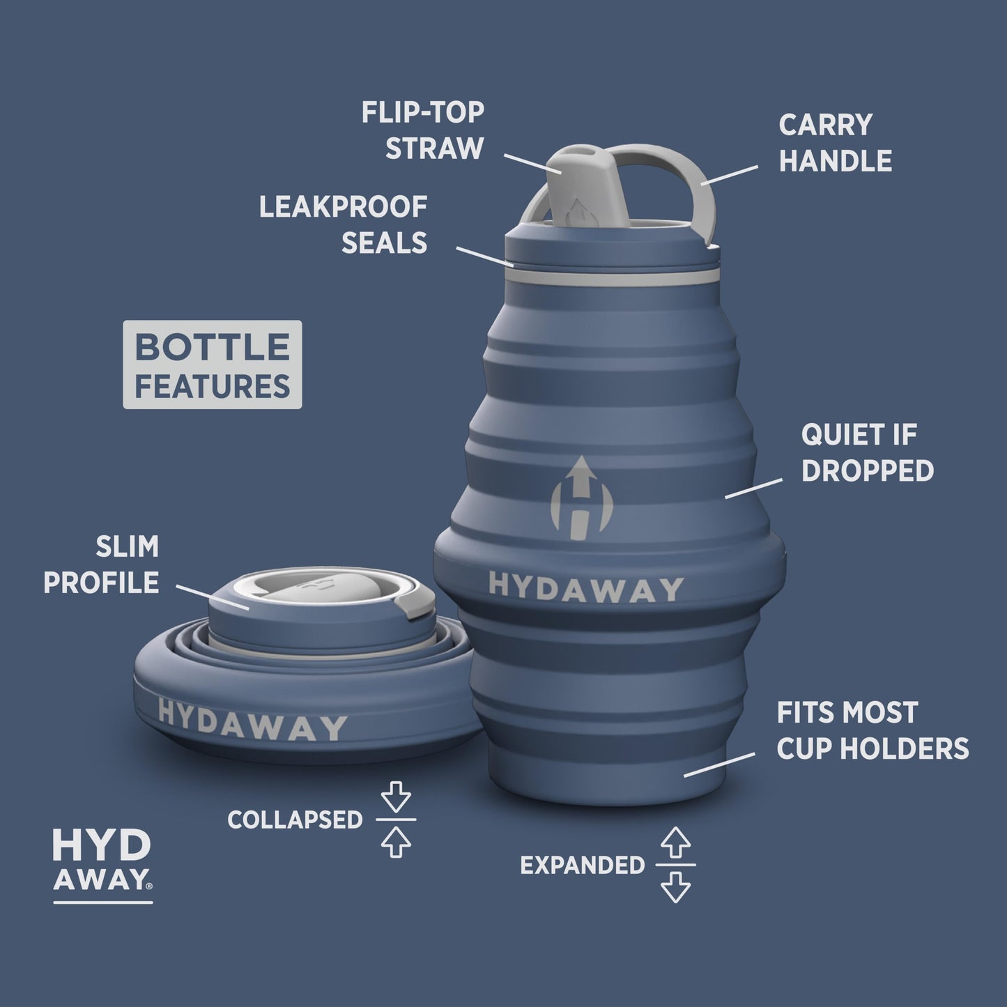 HYDAWAY 17oz Collapsible Water Bottle, Packable Leakproof for Travel