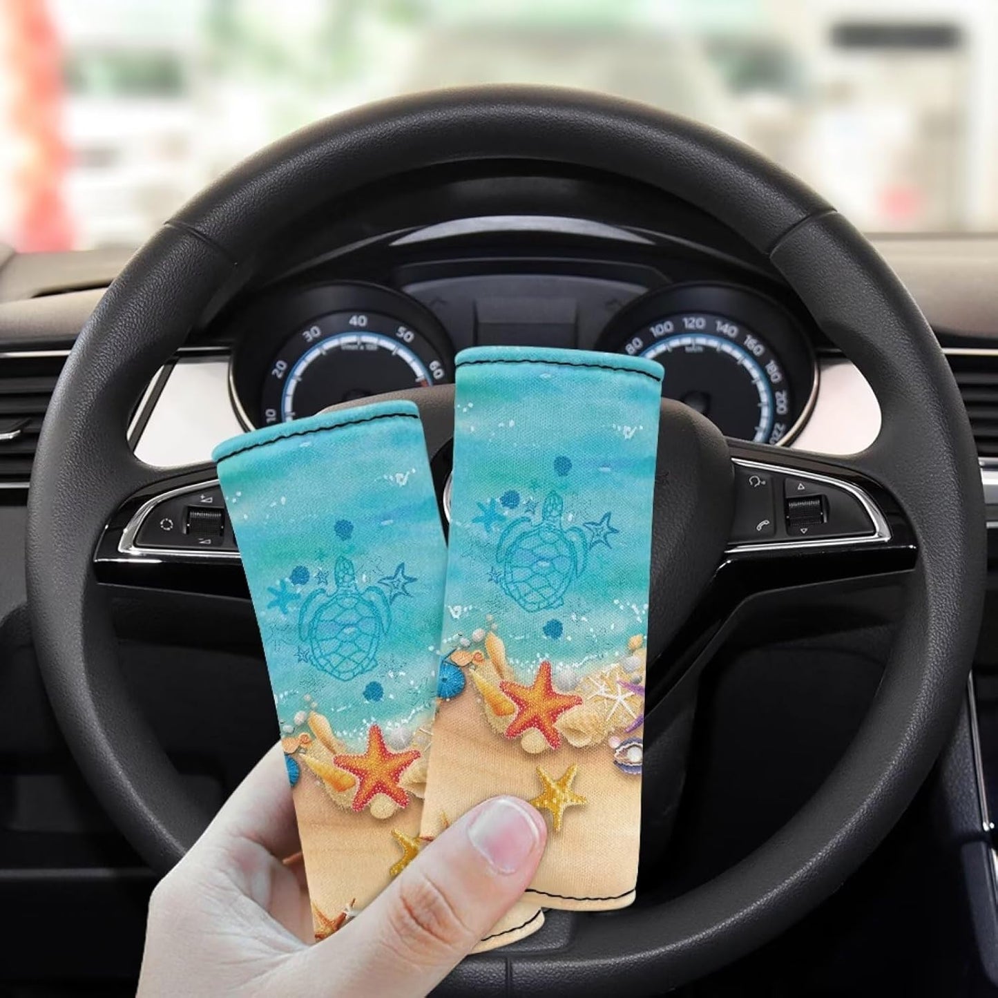 Beach Luggage Handle Wrap Set,2 Pcs Travel Accessories Set Luggage Identifiers for Suitcases Starfish Handle Cover and Travel Suitcase Trolley Case