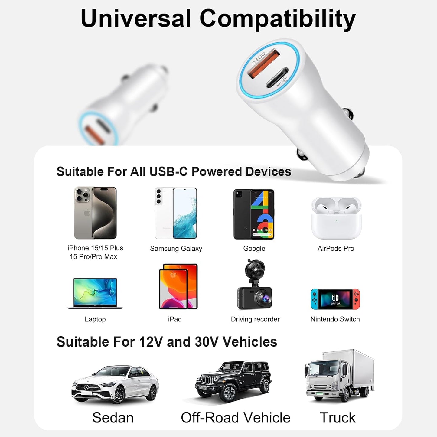 for iPhone 15/16 Car Charger, 43W 2-Port Fast USB C Car Charger Power Adapter with 6FT USB C to Type C Cable for iPhone 16e 16/15 Pro Max/Plus/iPad Pro/Samsung Galaxy S25 S24 S23 S22 S21 Ultra