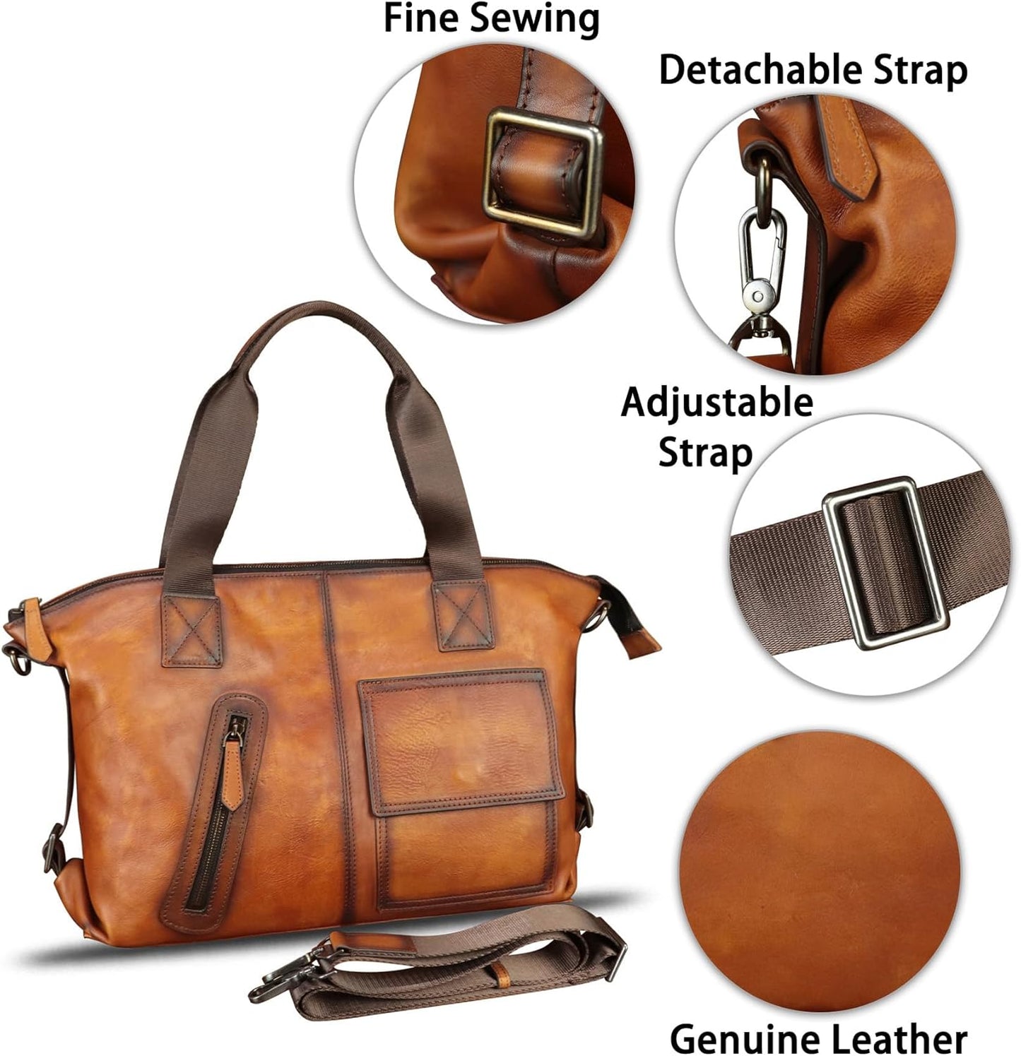Genuine Leather Messenger Bag and Briefcase Purse for Men Leather Top Handle Handbags Satchel Shoulder Bag for Laptop Strap
