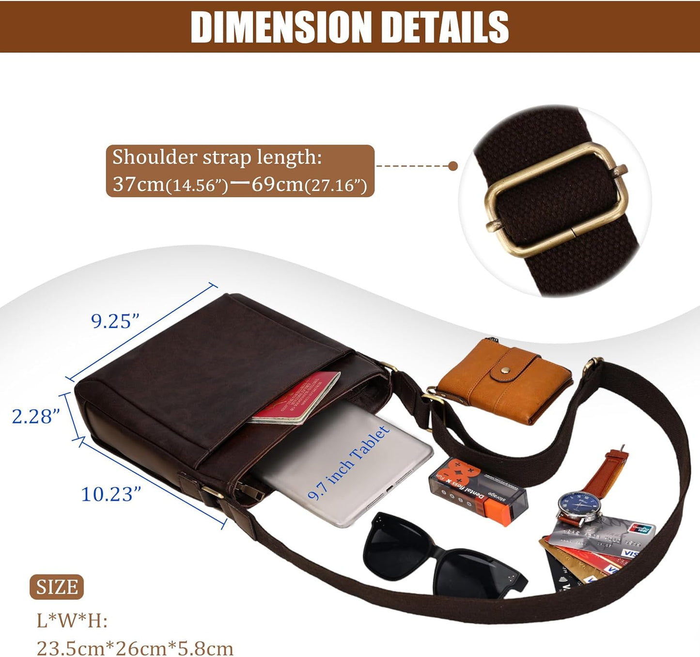 Leathario Crossbody Bag for Men Genuine Leather Small Messenger Shoulder Purse Side Vintage Satchel for Work Business Daily