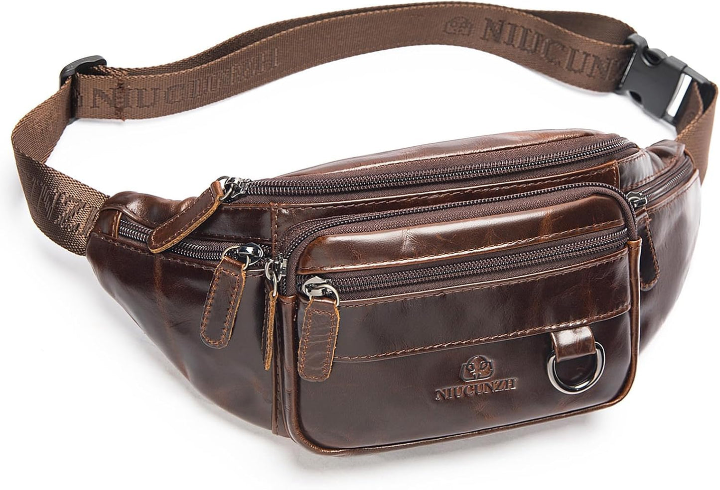 Genuine Leather Fanny Pack HandMade Durable cowhide Waist Bag Lots of Anti-theft zipper pocket Dark OilCoffee