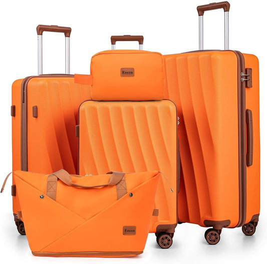 Luggage Sets 5 Piece Suitcases with Wheels,ABS Hard Case Suitcases with Spinner Wheels,Durable Travel Luggage(Orange, 5 Piece Set(20"/24"/28"))