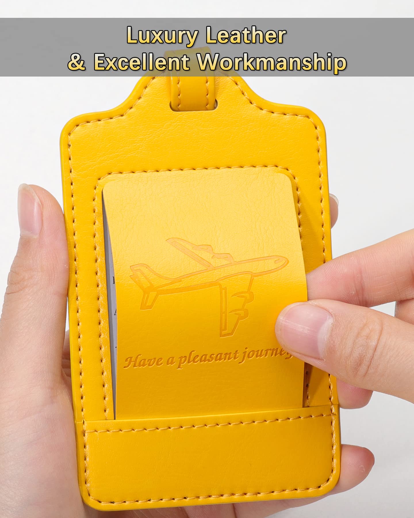 Teskyer Leather Luggage Tags for Suitcases, 3 Pack, Yellow