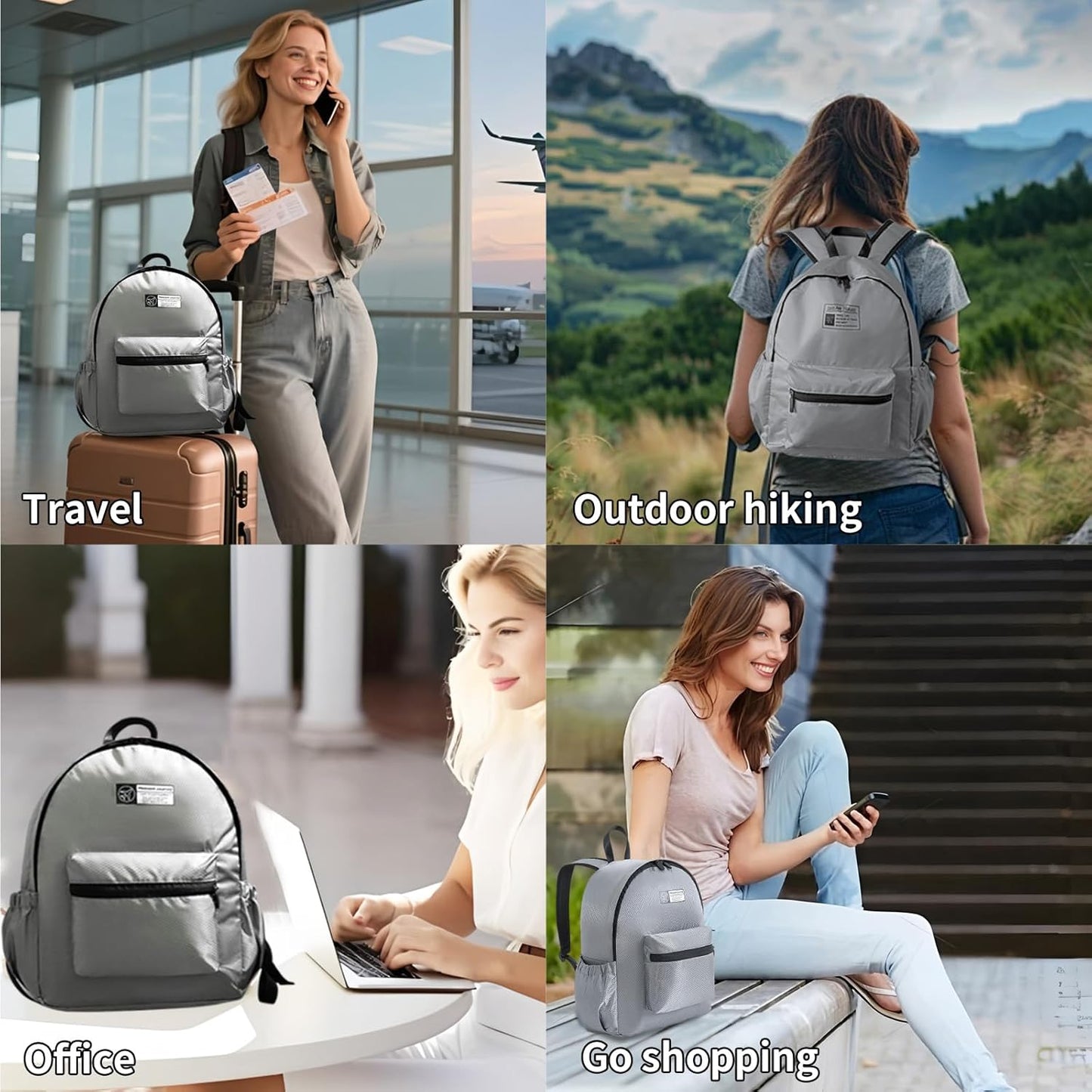 Lightweight Packable Backpack 15L Foldable Hiking Backpacks Men &Women Daypack for Travel (Grey)