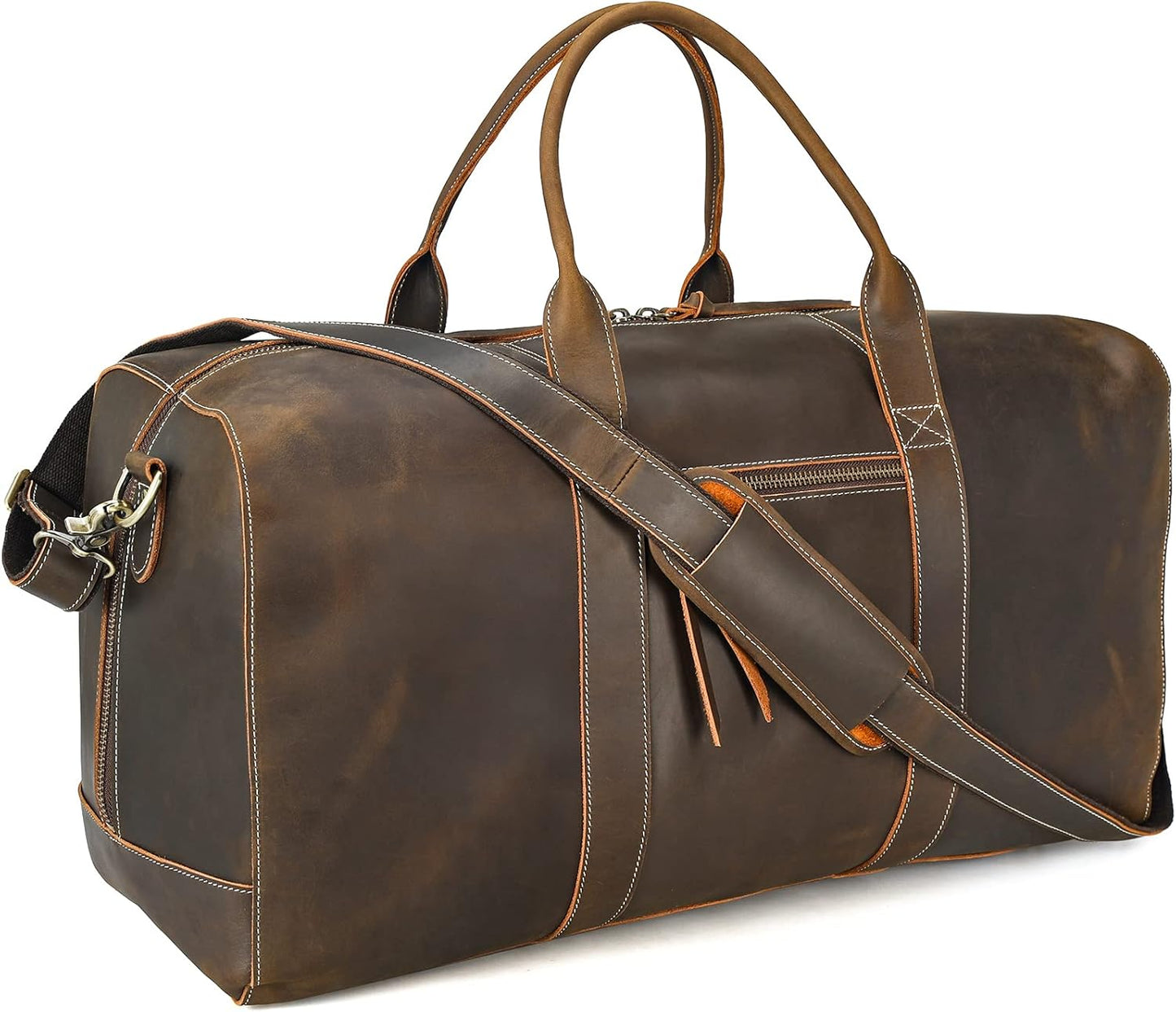 Polare Leather Duffle Weekend Travel Bag For Men With Full Grain Cowhide Leather 23.2'' Duffel Bag (Large-Brown(23.2") Updated Version)