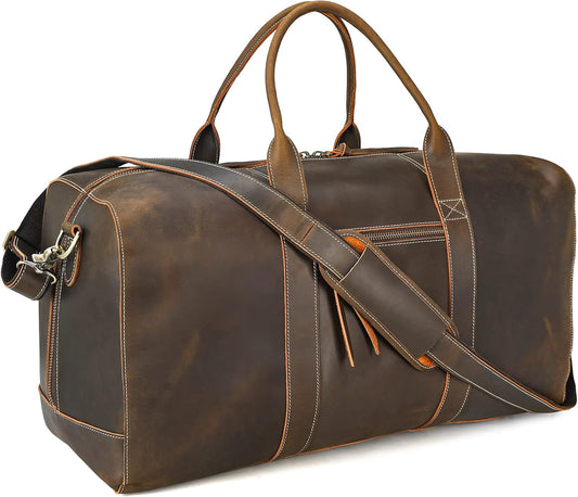 Polare Leather Duffle Weekend Travel Bag For Men With Full Grain Cowhide Leather 23.2'' Duffel Bag (Large-Brown(23.2") Updated Version)