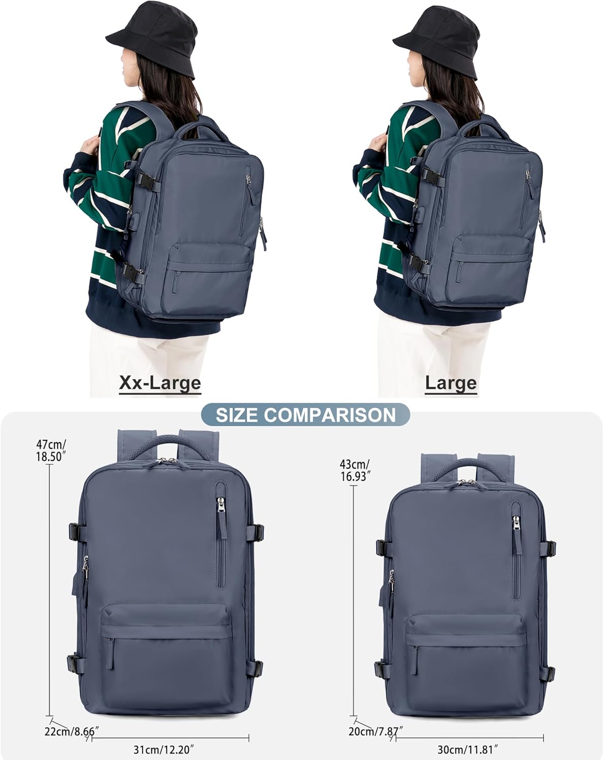 VGCUB Large Travel Backpack Bag for Women Men,Carry on 17 Inch Laptop Business Work Waterproof Backpack with Laptop Compartment,Person Item Flight Approved,Mochila de Viaje,Grey Blue Large