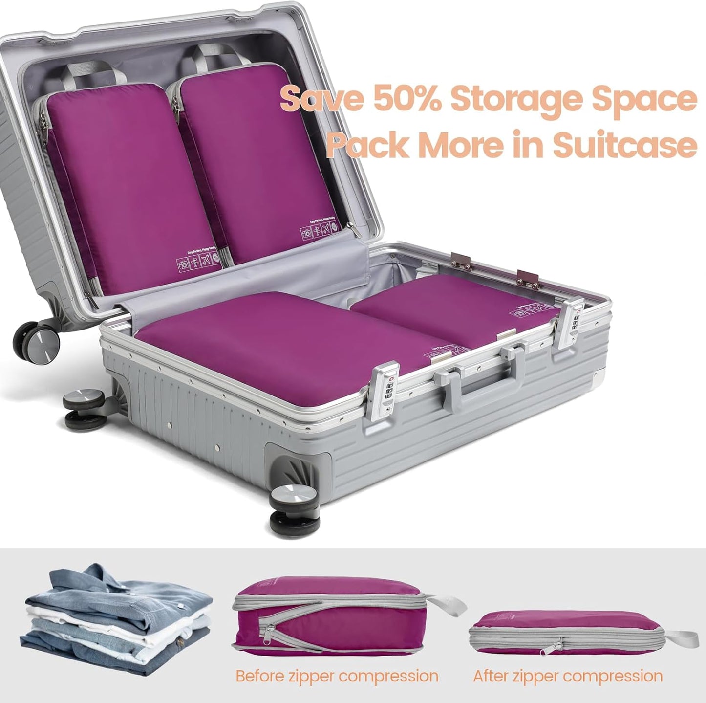 Cambond Compression Packing Cubes for Travel Women - Travel Bags Luggage Organizers Travel Essentials Compression Cubes for Travel Carry on Suitcases Organizer