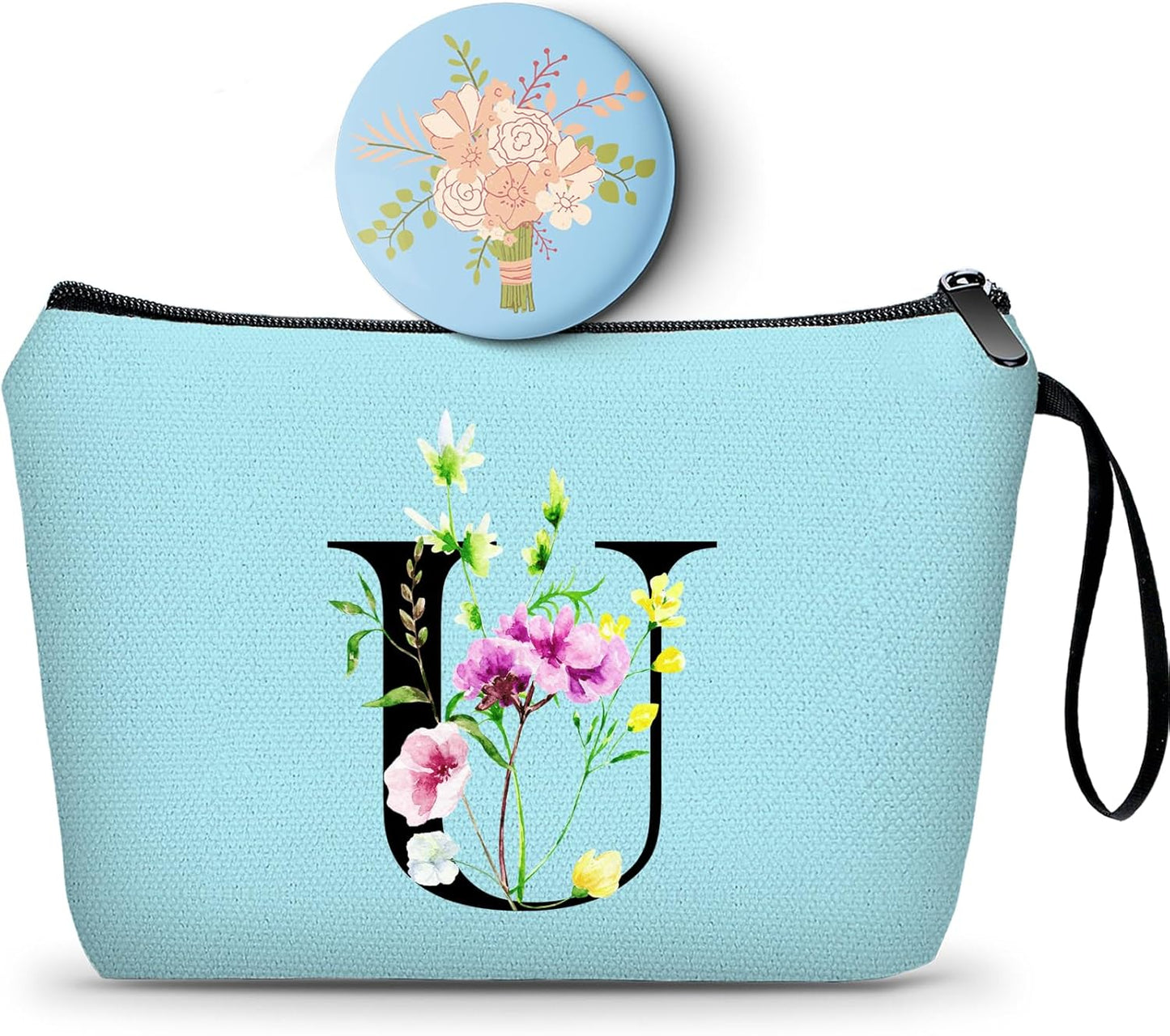 Birthday Thank You Appreciation Monogrammed Gifts for Mom Aunt Teacher Sister Friend Coworkers Bride Bridesmaid Makeup Cosmetic Bag with Mirror Mothers Day Christmas Graduation U