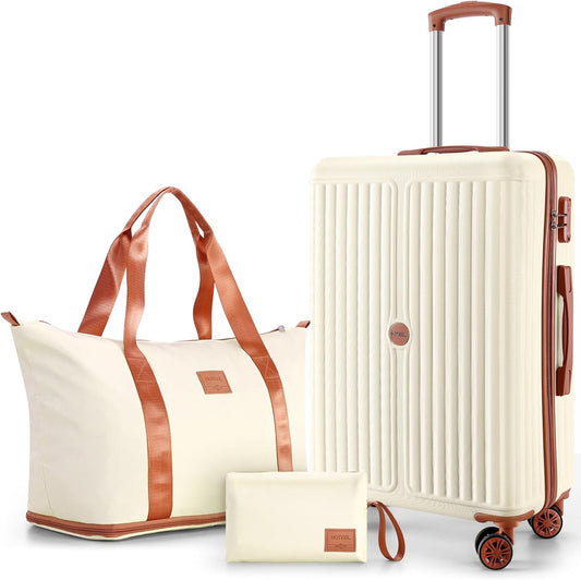 Hoteel Luggage Set 3-Piece, 4-Year Limited Warranty,Suitcases with Wheels,ABS PC Hardshell Suitcase, TSA Lock, Including Waterproof Luggage Bag, Travel Maletas for Men & Women,Beige