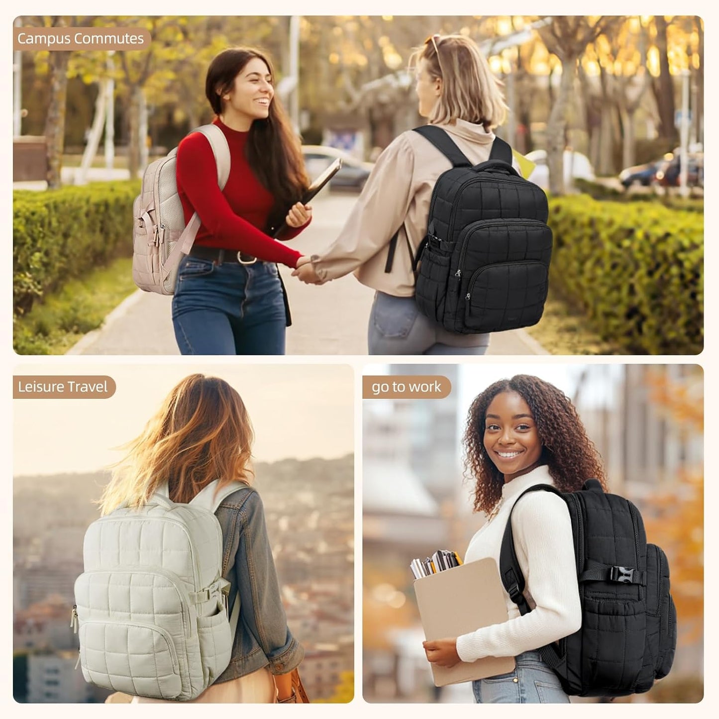 CLUCI 17.3 Inch Laptop Backpack for Women, Anti Theft Travel Backpack, Puffer Quilted Work